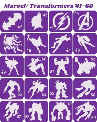 MARVEL I TRANSFORMERS 41-60 - szablony do tatuaży brokatowych