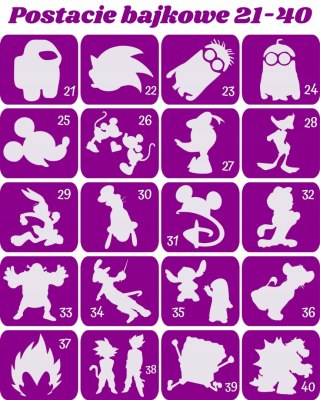 POSTACIE BAJKOWE 21-40- szablony do tatuazy brokatowych