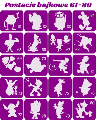 POSTACIE BAJKOWE 61-80- szablony do tatuaży brokatowych