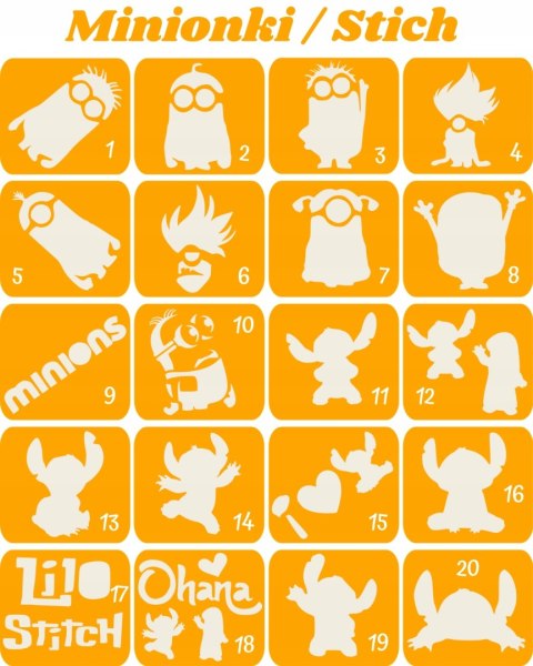 STICH / MINIONKI- szablony do tatuaży brokatowych