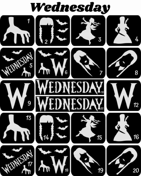 WEDNESDAY- szablony do tatuaży brokatowych